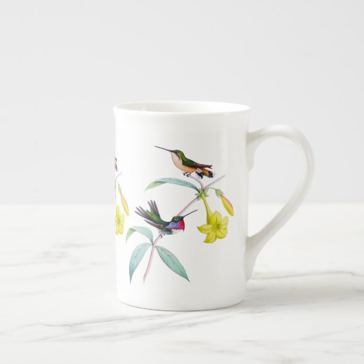 ハチドリの野生の花の植物の骨灰磁器のマグ ボーンチャイナマグカップ (右)