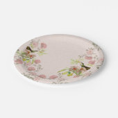 ハチドリの鳥のばら色のバラのつぼみによっては紙皿が開花します ペーパープレート (アングル)