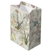 ハチドリの鳥のクローバーの野生の花のコラージュ ミディアムペーパーバッグ (正面アングル)