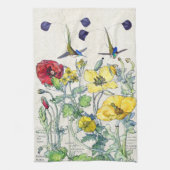 ハチドリの鳥のケシの野生の花の台所タオル キッチンタオル (縦)