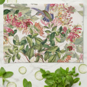 ハチドリの鳥のハニーサックルの花の花タオル キッチンタオル (折り畳み)