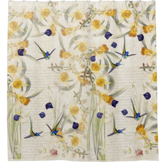 ハチドリの鳥のラッパスイセンによってはシャワー・カーテンが開花します シャワーカーテン (正面)