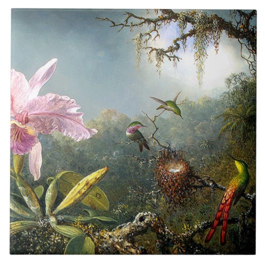 ハチドリの鳥の動物の花の野性生物 タイル (正面)