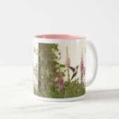 ハチドリの鳥の動物の野性生物の花柄 ツートーンマグカップ (正面右)