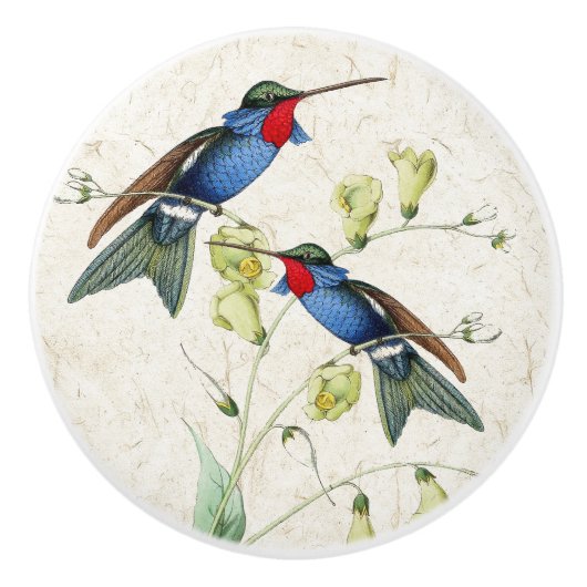 ハチドリの鳥の花の動物の陶磁器の引きのノブ セラミックノブ (正面)