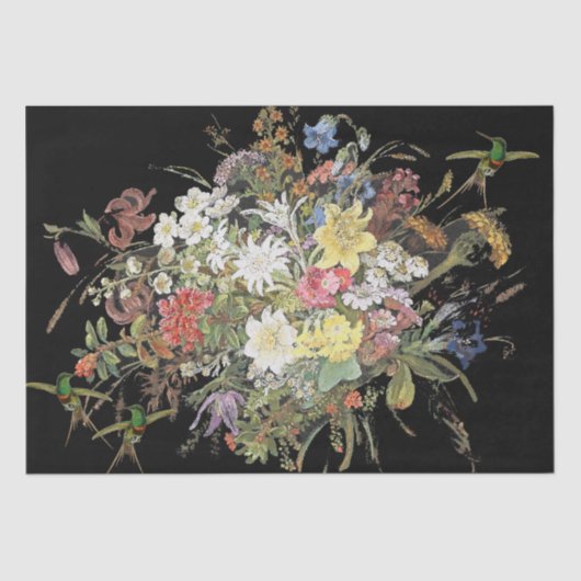 ハチドリの鳥の花の花束のティッシュペーパー 薄葉紙 (正面)