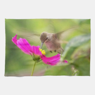 ハチドリの鳥の花動物の野性生物の花 キッチンタオル