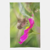 ハチドリの鳥の花動物の野性生物の花 キッチンタオル (縦)