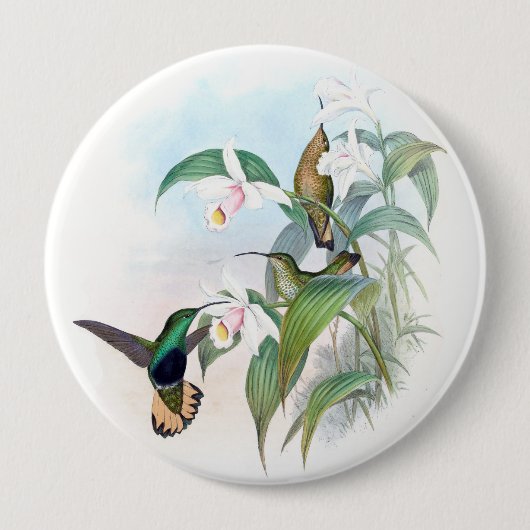 ハチドリの鳥の蘭によっては動物ボタンが開花します 缶バッジ (正面)