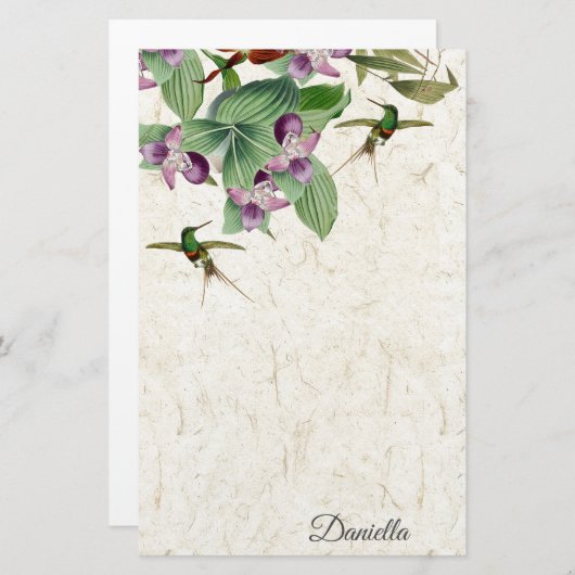 ハチドリの鳥の蘭によっては文房具が開花します 便箋 (正面/裏面)