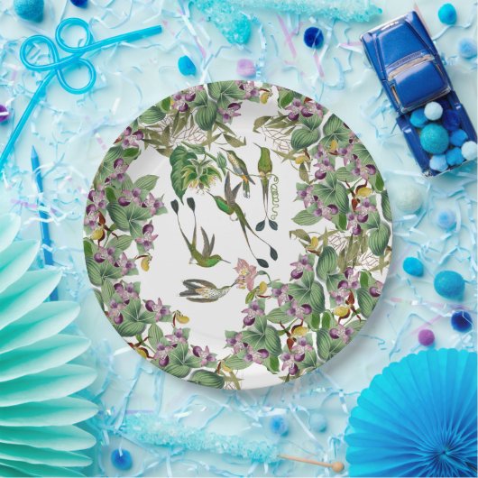 ハチドリの鳥の蘭によっては紙皿が開花します ペーパープレート (パーティー)