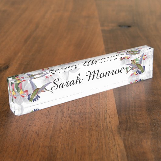 ハチドリの鳥の蘭によっては花柄が開花します デスクネームプレート (側面)