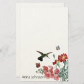 ハチドリの鳥の蝶花の文房具 便箋 (正面/裏面)