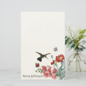 ハチドリの鳥の蝶花の文房具 便箋 (スタンド正面)