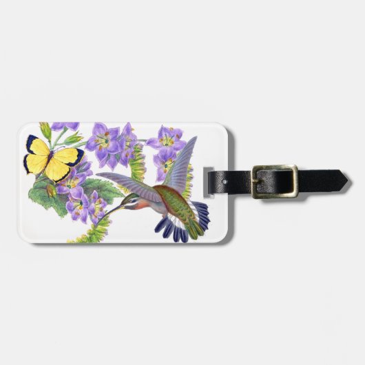 ハチドリの鳥の蝶花の花のラベル ラゲッジタグ (正面横)