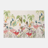 ハチドリの鳥の赤いユリによっては玄関マットが開花します ドアマット (正面)