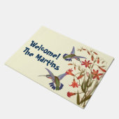 ハチドリの鳥の野性生物の花の花柄の庭 ドアマット (アングル)