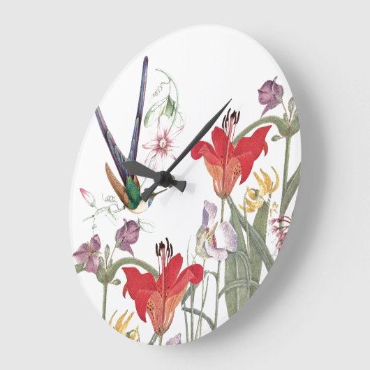 ハチドリの鳥の野性生物の花園の柱時計 ラージ壁時計 (傾斜)