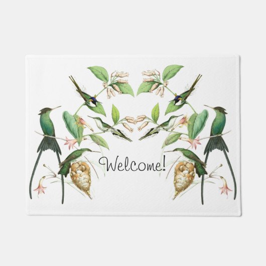ハチドリの鳥の野性生物の花歓迎されたDorrmat ドアマット (正面)