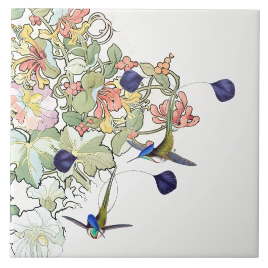 ハチドリの鳥の野性生物動物の花のタイル タイル (正面)