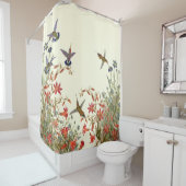 ハチドリの鳥の野性生物動物の花柄の花 シャワーカーテン (インサイチュ)