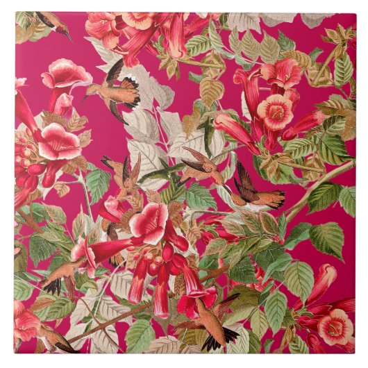 ハチドリの鳥のAudubonの野性生物動物の花 タイル (正面)