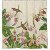 ハチドリの鳥のLadysのスリッパ蘭の花 シャワーカーテン (正面)