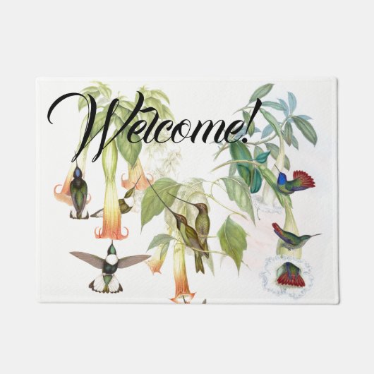ハチドリの鳥動物の花の歓迎された玄関マット ドアマット (正面)
