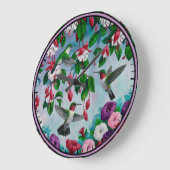 ハチドリイン明るい赤紫色フラワーガーデン ラージ壁時計 (傾斜)