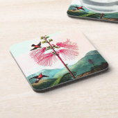 ハチドリミモザの木の花鳥ヴィンテージ コースター (左側)