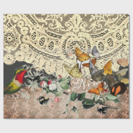 ハチドリレース及び花包紙 ラッピングペーパー