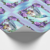 ハチドリ及びバラの光沢のある包装紙、30" x 6' ラッピングペーパー (角)