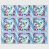 ハチドリ及びバラの光沢のある包装紙、30" x 6' ラッピングペーパー (フラット)