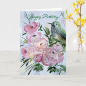 ハチドリ及びバラの誕生日の挨拶状 カード (黄色い花)