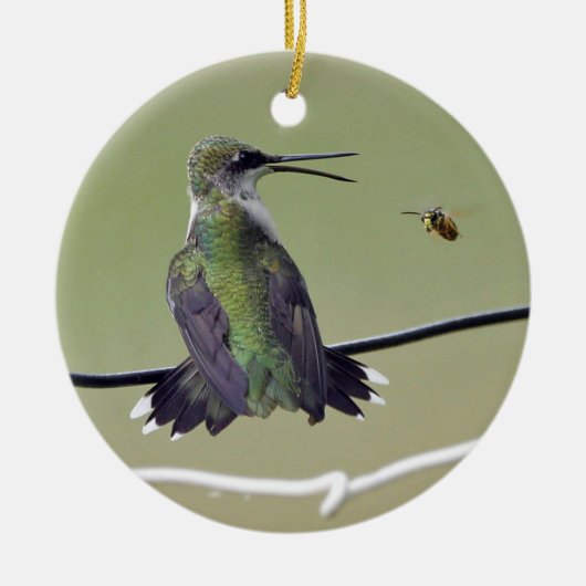 ハチドリ及び蜂蜜の蜂 セラミックオーナメント (正面)