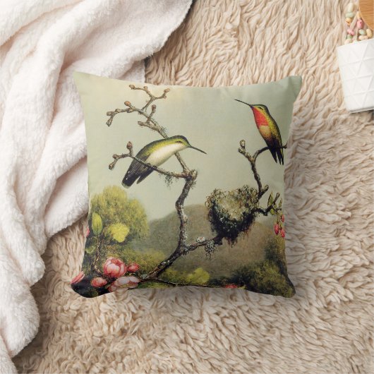 ハチドリ家族およびAppleの花の枕 クッション (ブランケット)