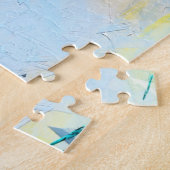 ハチドリ水彩青緑かわいらし色 ジグソーパズル (側面)