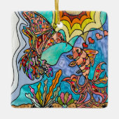 ハチドリ金魚のリフレクションアート セラミックオーナメント (正面)