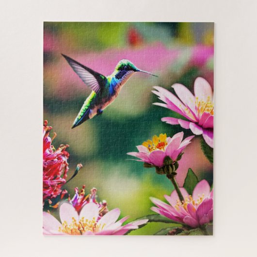 ハチドリ飛んでいるドリの花パズル ジグソーパズル (縦)