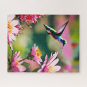 ハチドリ飛んでいるドリの花パズル ジグソーパズル (横)