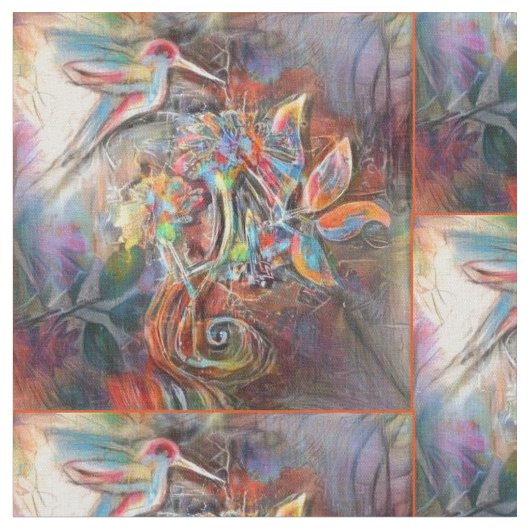 ハチドリ飛行柔らかいパステルの芸術 ファブリック (クローズアップ)