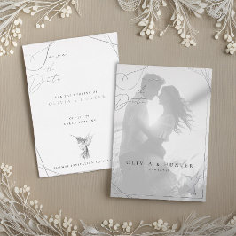 ハチドリ ウェディング セーブ・ザ・デート 黒と白 箔招待状