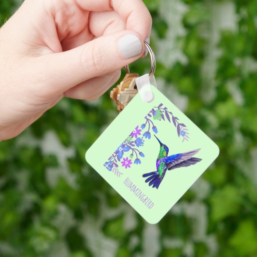 ハチドリ デザイン 植物の花 鳥好き キーホルダー (手)