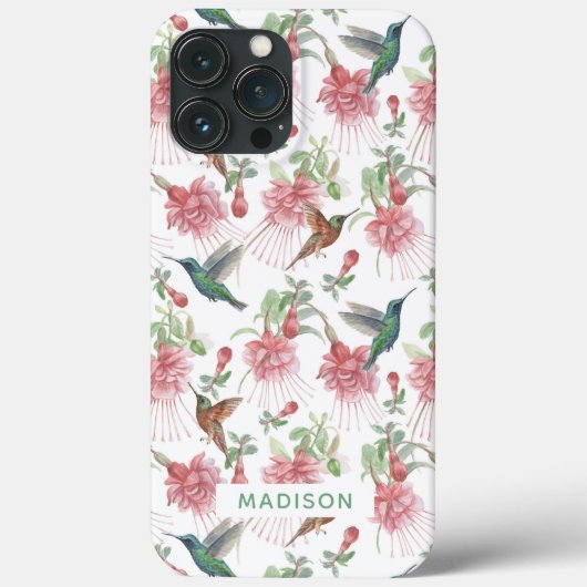 ハチドリ フクシア 水彩花柄 オリジナル Case-Mate iPhoneケース (裏面)