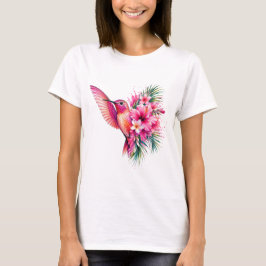 ハチドリ フランジパニ PNG 水彩鳥デザイン Tシャツ