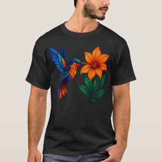ハチドリ フローラル アート カラフルな自然 Tシャツ
