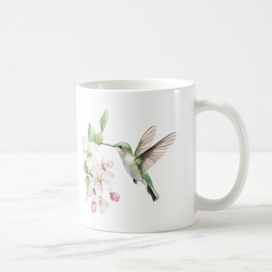 ハチドリ 春の花 水彩画 コーヒーマグカップ (右)