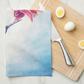 ハチドリ、暗い赤紫色、花、 キッチンタオル (四つ折り)