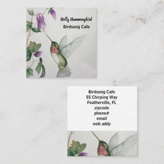 ハチド絵画リの水色エレガントフローラ スクエア名刺 (正面/裏面)