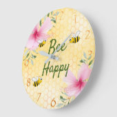 ハチハッピーバンブルミツバチ黄色いハニカムカワイおもしろい ラージ壁時計 (傾斜)